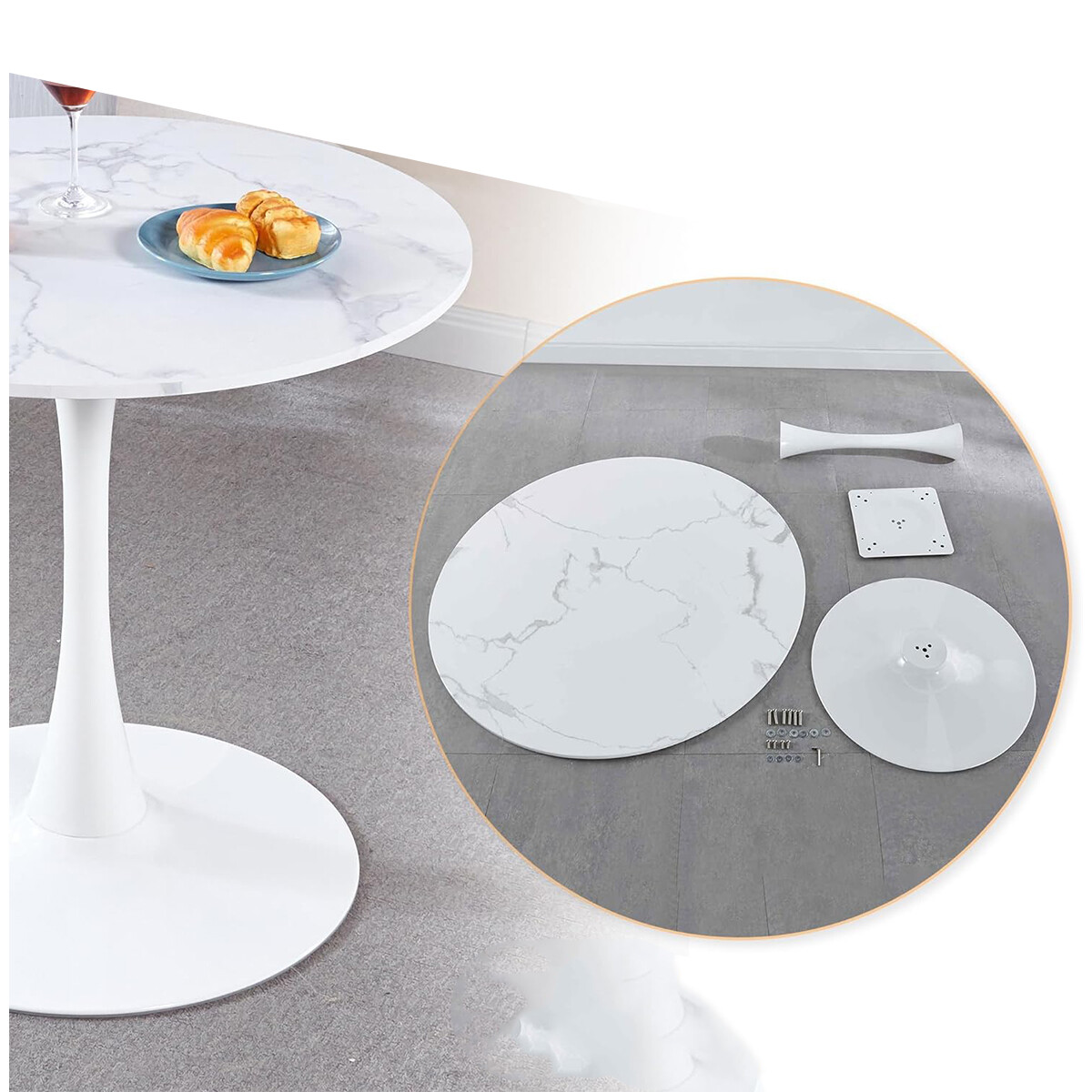 Mesa Comedor Redonda Estilo Bar - Blanco 