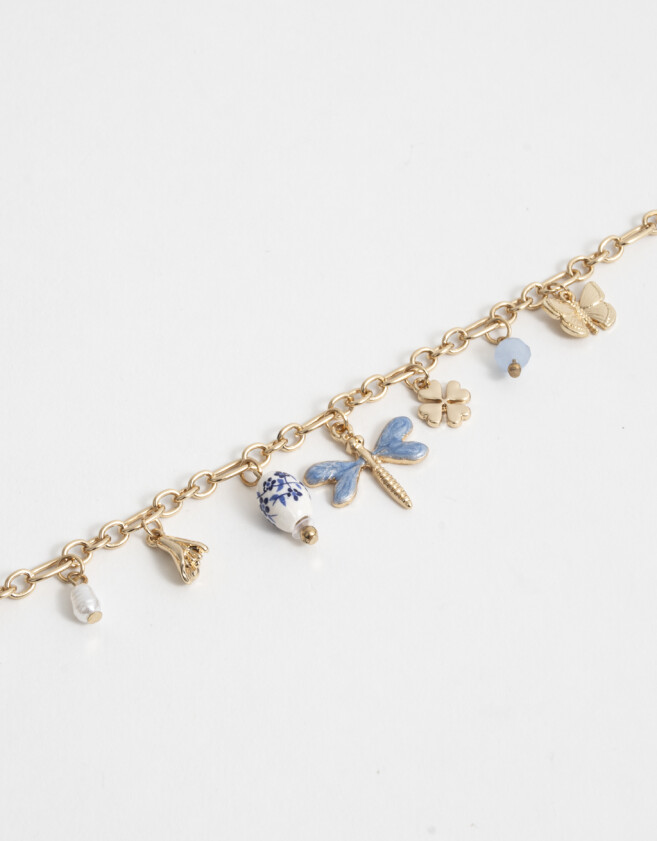 Pulseras Flexibles Azul Pulsera Flexible Multi Dije - Dorado