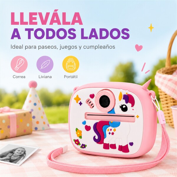 Cámara Infantil Instantánea Gatito con Doble Lente y Selfie ROSA