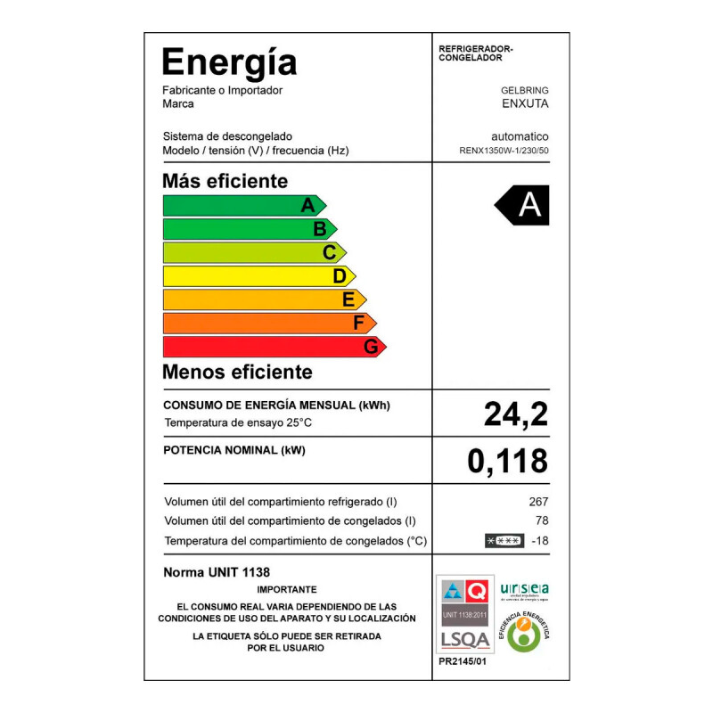 REFRIGERADOR ENXUTA RENX1350W 348L Blanco N/A