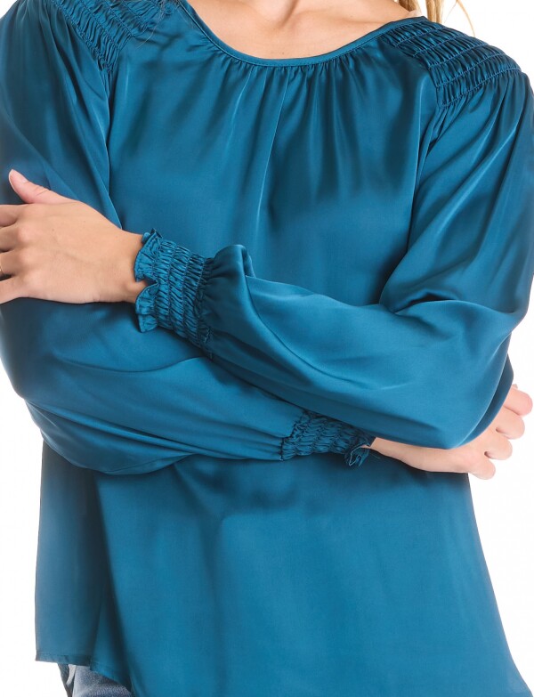 Blusa Saten Frunces PETROLEO