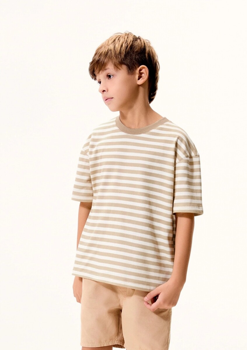 CAMISETA MANGA CORTA INFANTIL DE RAYAS - BEIGE 