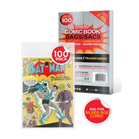 Bolsa protectora para comics de la edad de plata - Pack x100 - 2mm *No incluye comics* Bolsa protectora para comics de la edad de plata - Pack x100 - 2mm *No incluye comics*