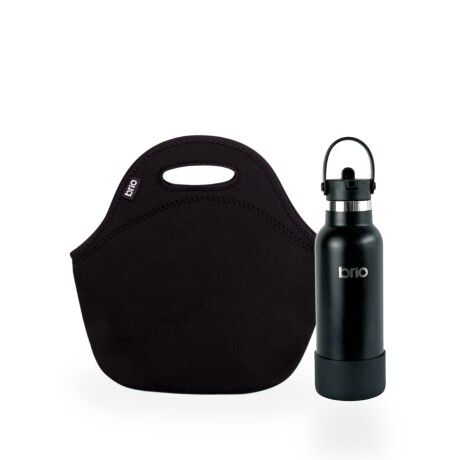 Set de lunchera de neopreno y botella de acero inoxidable 500ml brio set-negro