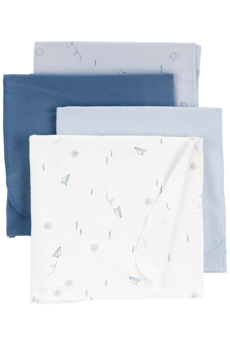 Pack cuatro mantas recibidoras de franela, azules Pack cuatro mantas recibidoras de franela, azules