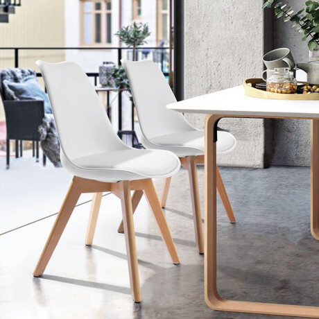 Kit X2 Silla Eames Joly Acolchonado Base De Madera Blanca