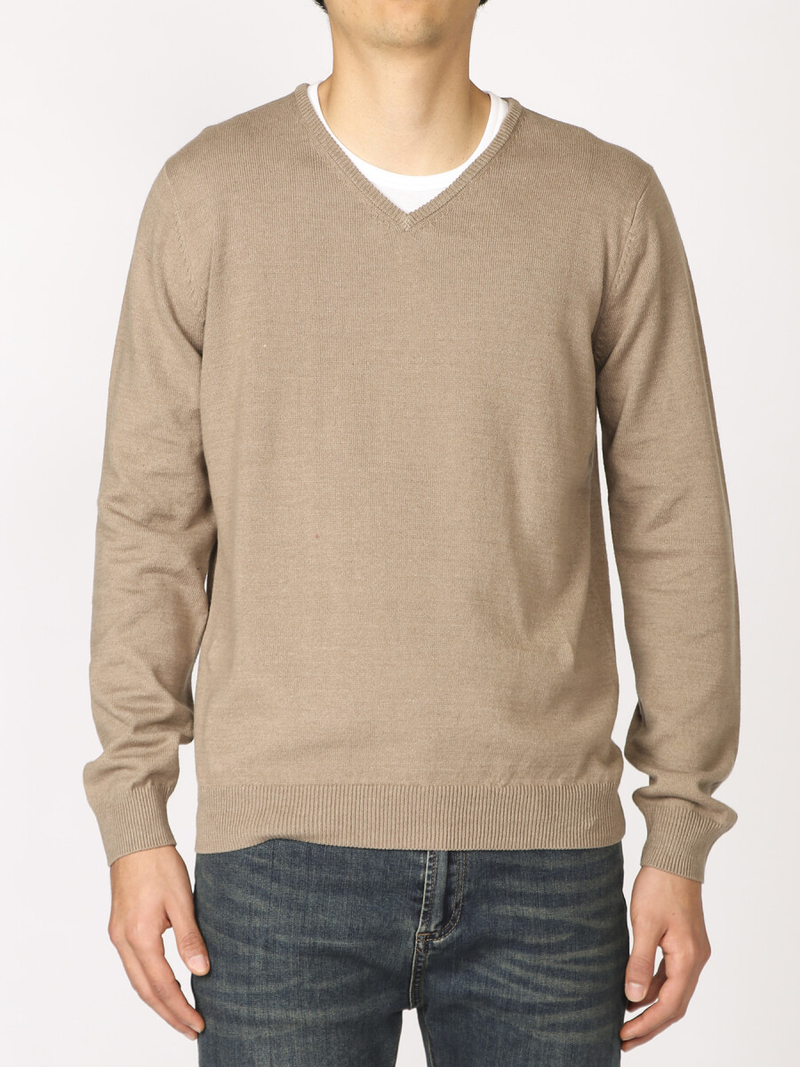 SWEATER V HARRINGTON LABEL - Beige 