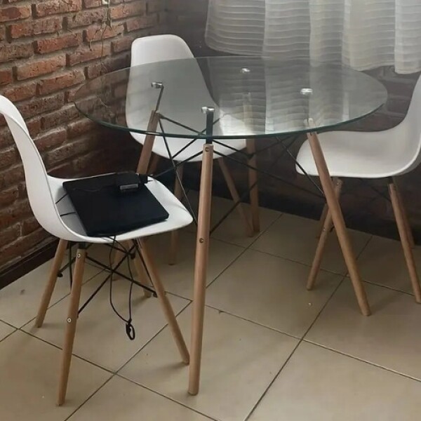 Mesa Comedor Cocina Eames Redonda Vidrio 100Cm Premium Atrix Transparente