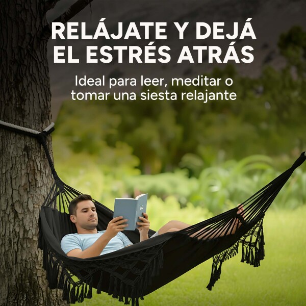 Hamaca Paraguaya Silla Colgante Reforzada Jardín Bolso + Acc Color Negro