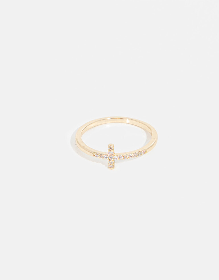 Anillos Chicos Strass Anillo Con Cruz - Dorado