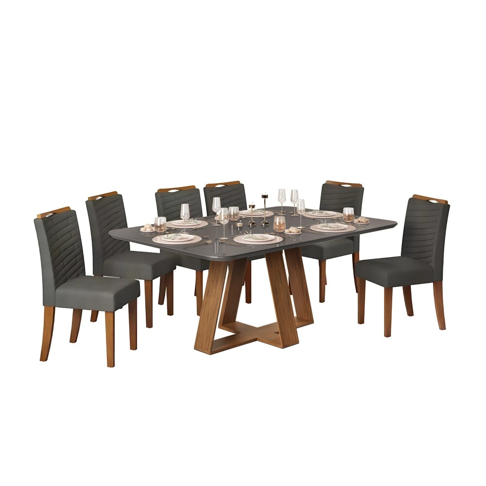Juego De Comedor - 6 Sillas + Mesa Vidrio - Celeste Gris