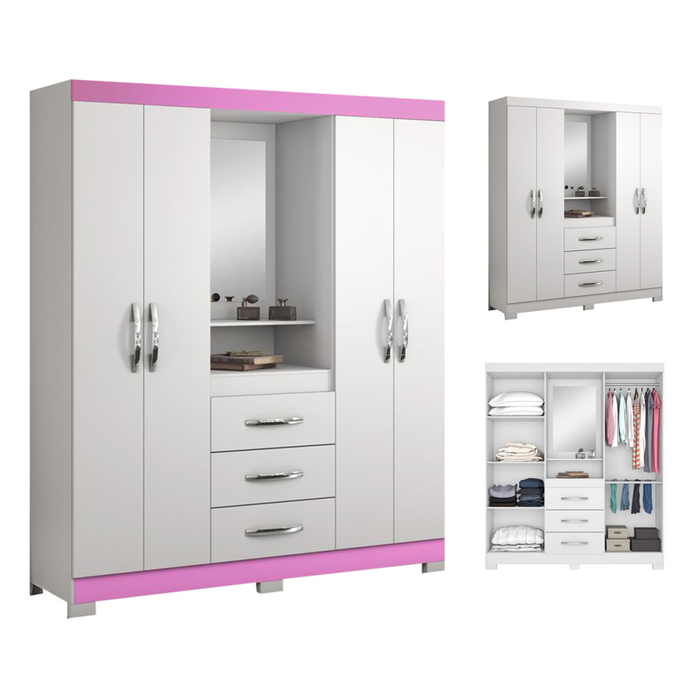 ROPERO 4 PUERTAS 3 CAJONES GUARDARROPA ARMARIO PLACARD CLOSET CON ESPEJO Y ESPACIO DE TOCADOR BLANCO - FLEX
