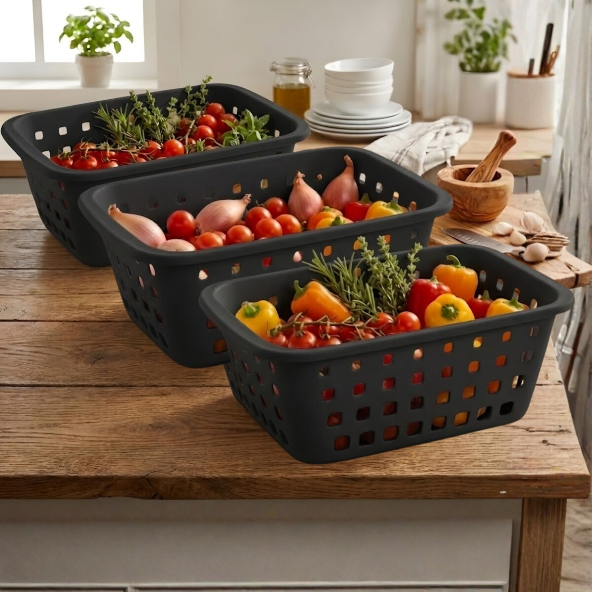 Set x3 Cesto mediano 3 lts - NEGRO 