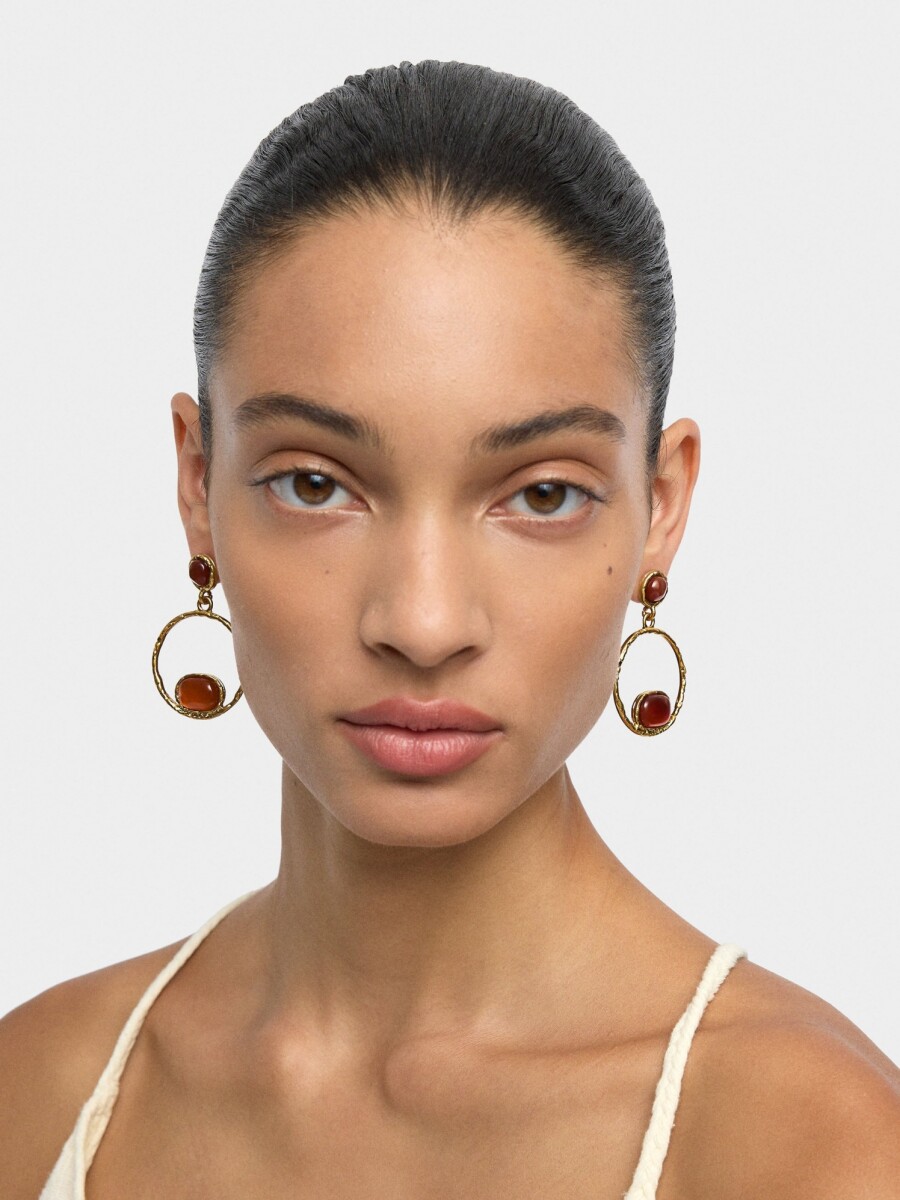 Pendientes Largos Con Piedras naranja