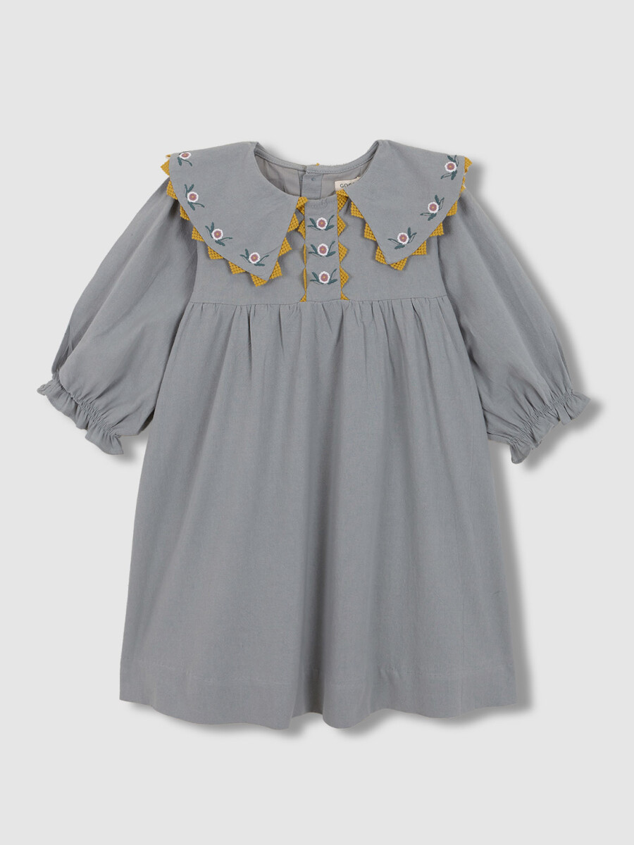 Vestido Con Cuellos Pico Bordados Azul