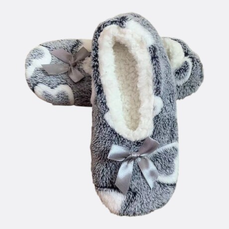 Pantufla Corazón y Lazo Gris/Blanco