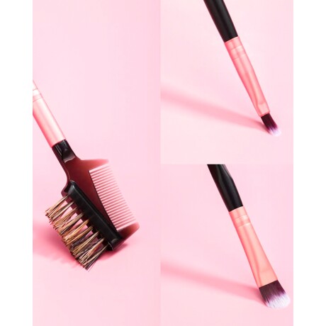 Set de 16 brochas BS-Mall para maquillaje con estuche tipo manta Rosa