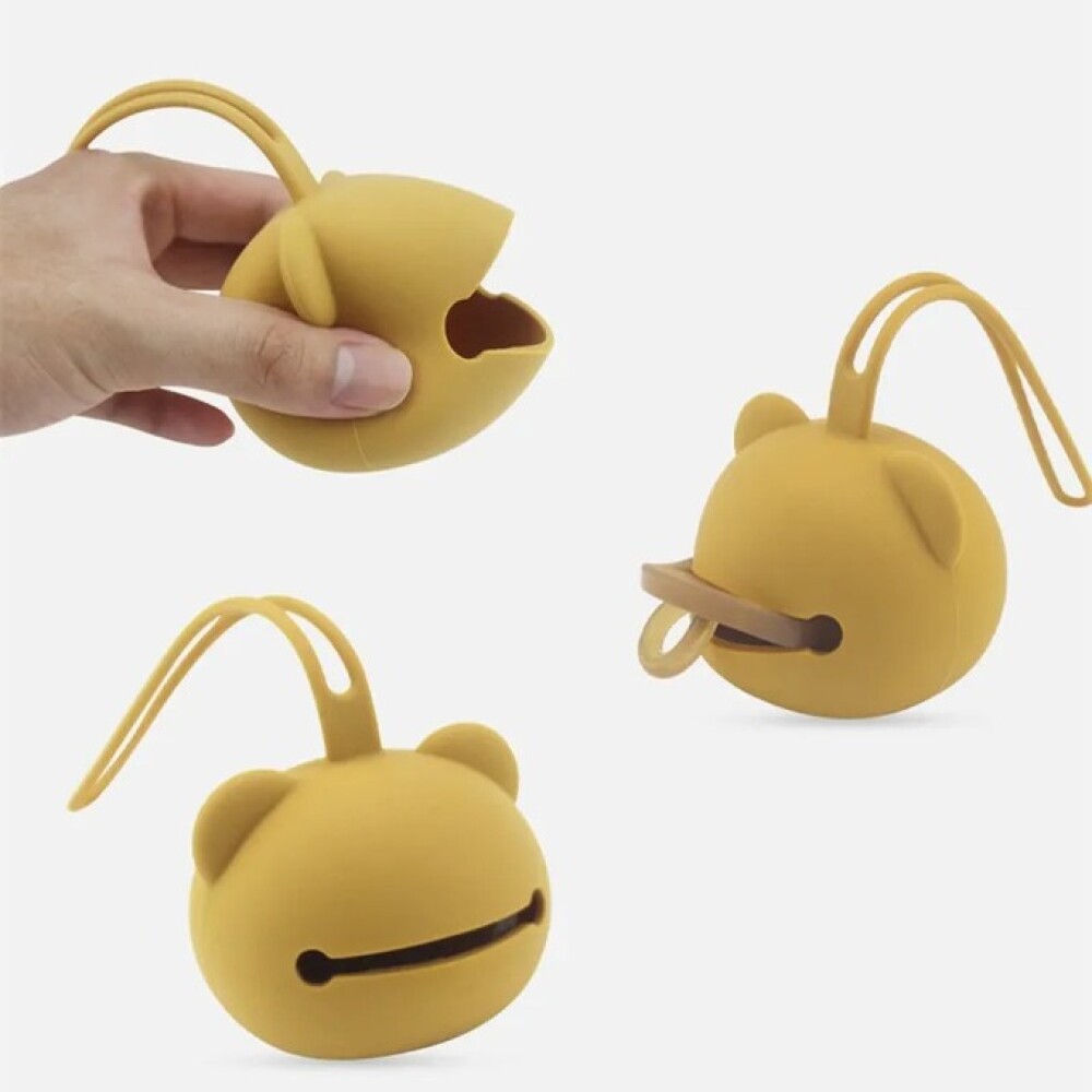 porta chupete pod silicona oso mostaza