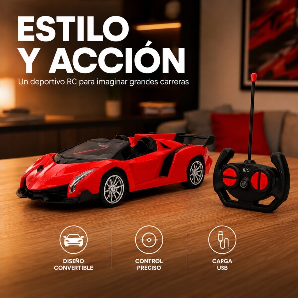 Auto Deportivo a Control Remoto Tipo Lamborghini con Luces LED ROJO