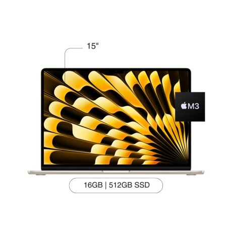 APPLE MACBOOK AIR 15' M3/16GB/512GB APPLE Macbook Air MXD33LL/A 15' 512GB SSD / 16GB M3 Chip - Starlight