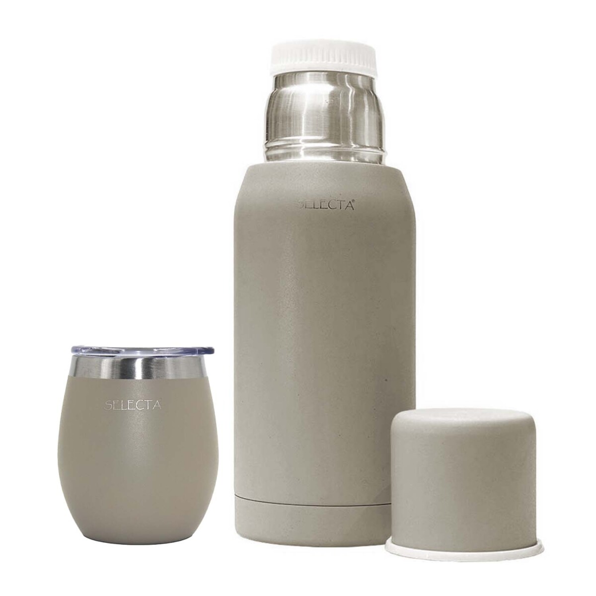 Kit Aqua de Termo 750Ml y Mate c/Tapa Acero Inox Doble Pared - Arena 