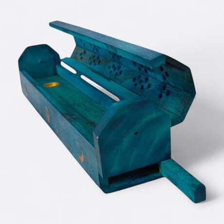 Porta Incienso Caja De Madera Turquesa