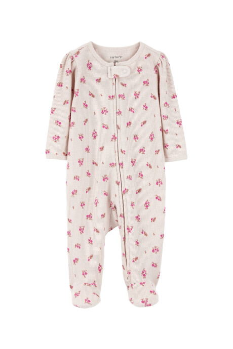 Pijama una pieza de algodón térmico, con pie, diseño floral Sin color
