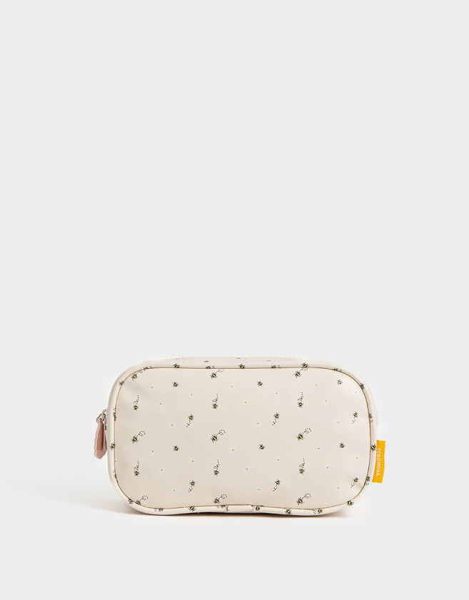 Cartucheras PU Cartuchera De Pu Estampada Y Bordada Con Bolsillo - Blanco Crema