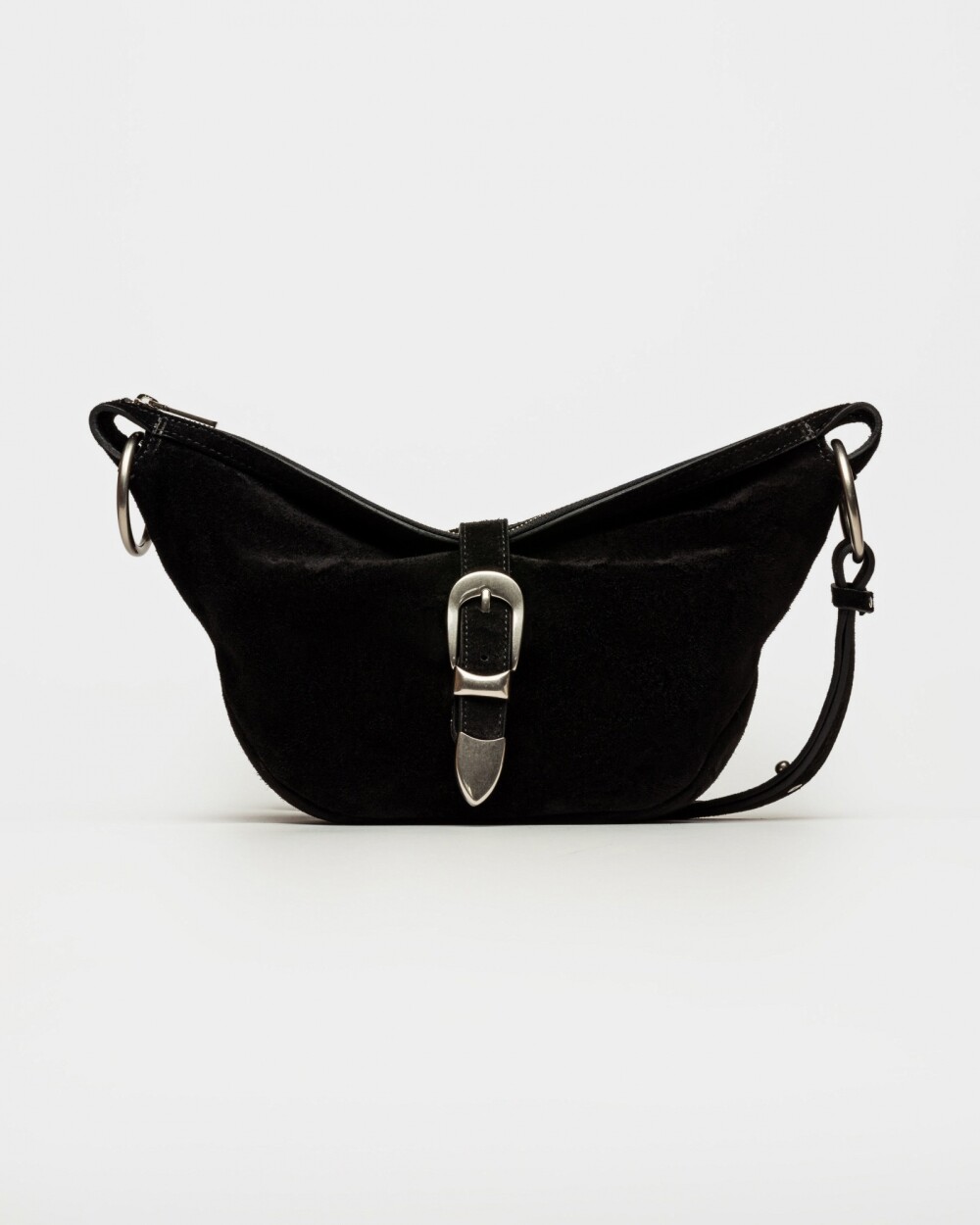 Bandolera Bambu en cuero gamuza Negro