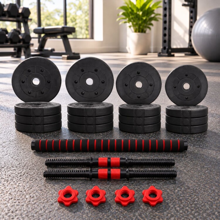 Kit de Mancuernas Ajustables 25kg con Barra de Unión –2 en 1 Kit de Mancuernas Ajustables 25kg con Barra de Unión –2 en 1