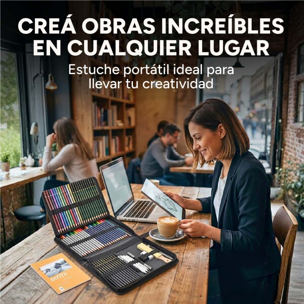 Set Arte Dibujo Kit 72 Pcs Lápices Colores Cuaderno Estuche Negro