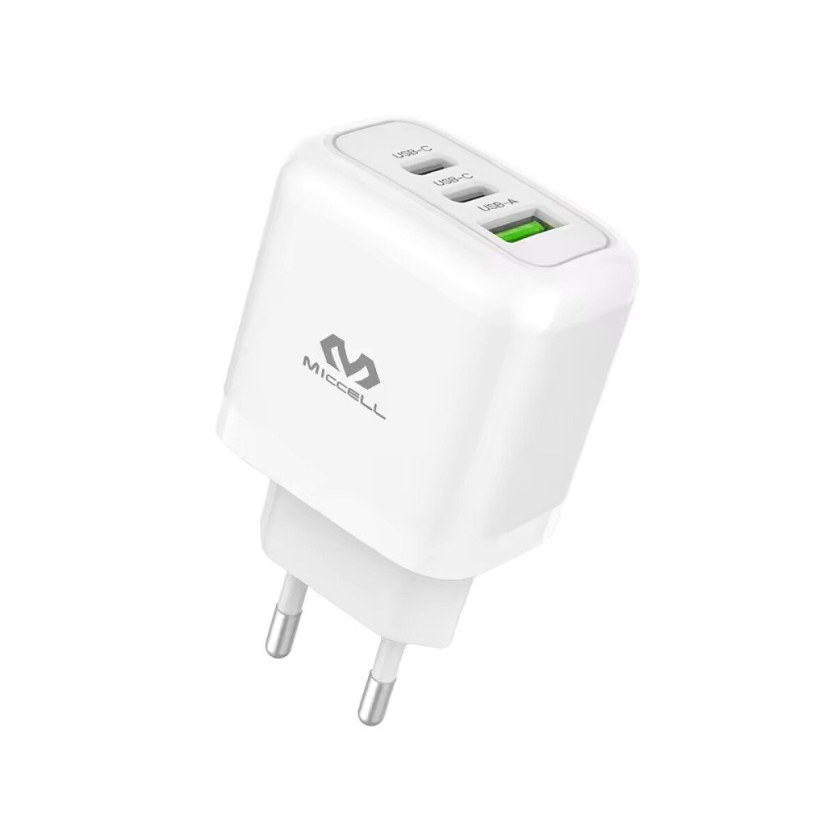 Ficha Cargador Miccell T12 65W 3 Puertos 2 USB C USB Celular - Variante Color Blanco 