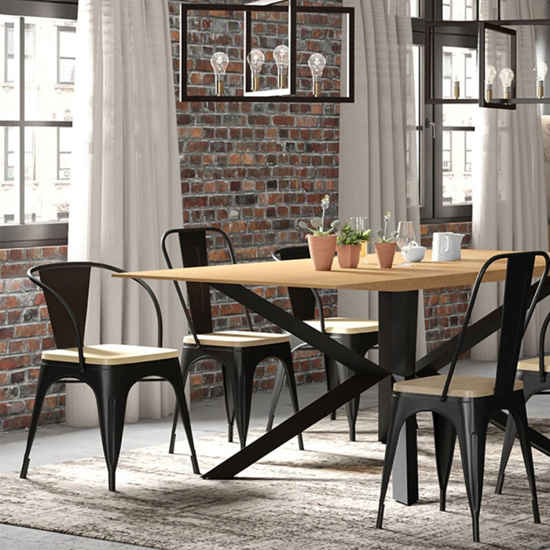 Set x2 Butaca Tolix de metal asiento de madera con apoya brazos NEGRO