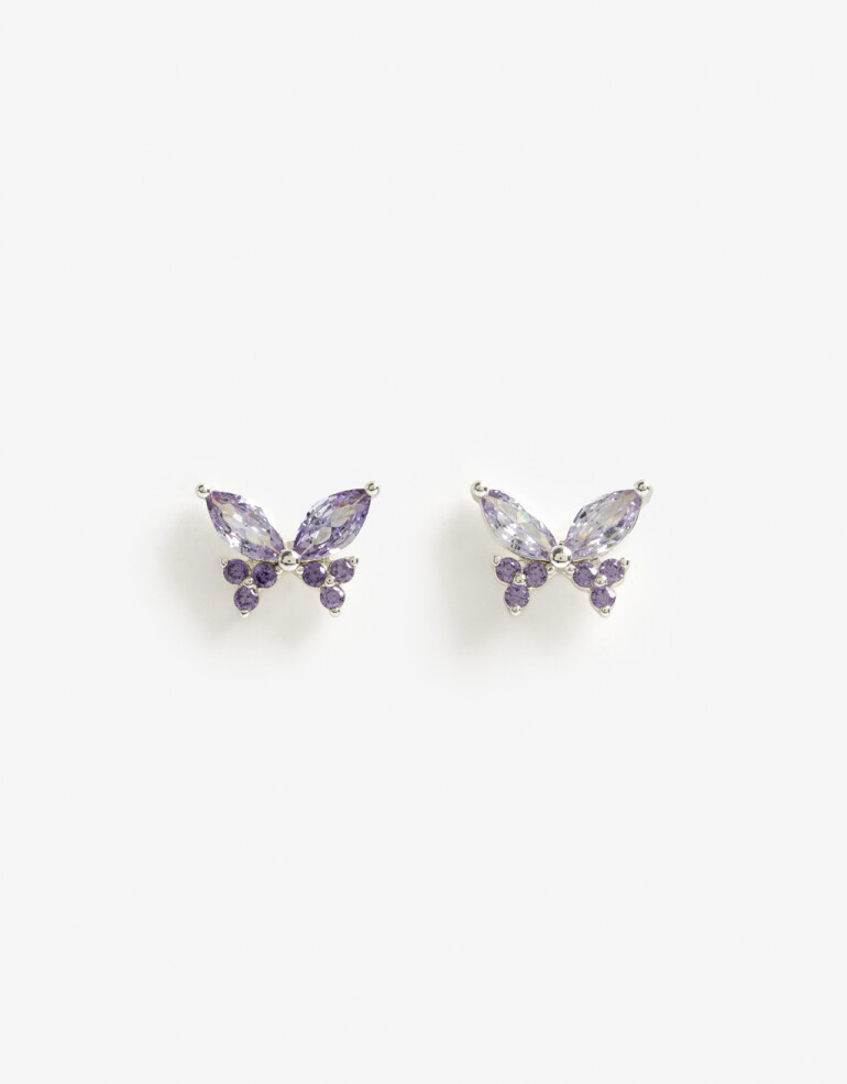 Aros Pasantes Cubic zirconia Aros Pasantes Mariposa De La Línea Delicates. - Plateado