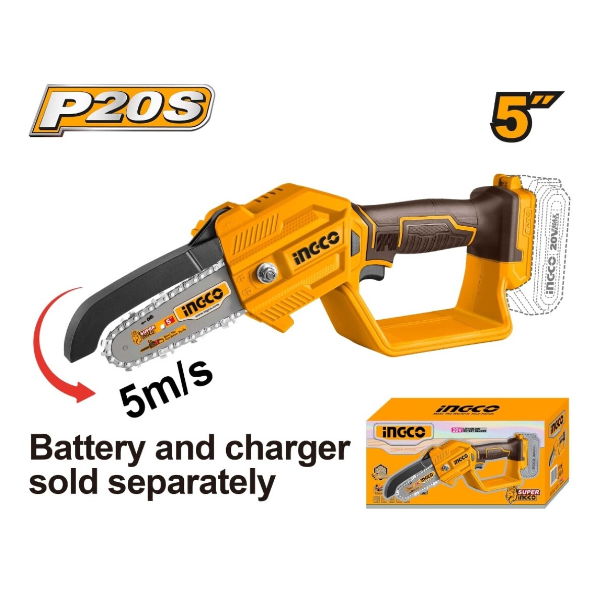 Mini Motosierra a Bateria 20V 5" P20S Ingco CGSLI2058 S/bat S/carg 