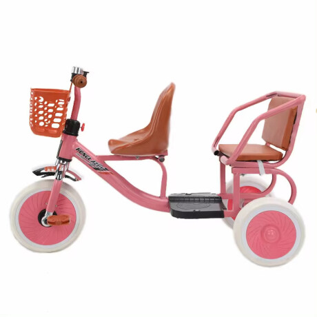 Triciclo Retro Asiento Trasero Canasto Coche Infantil Doble Rosa