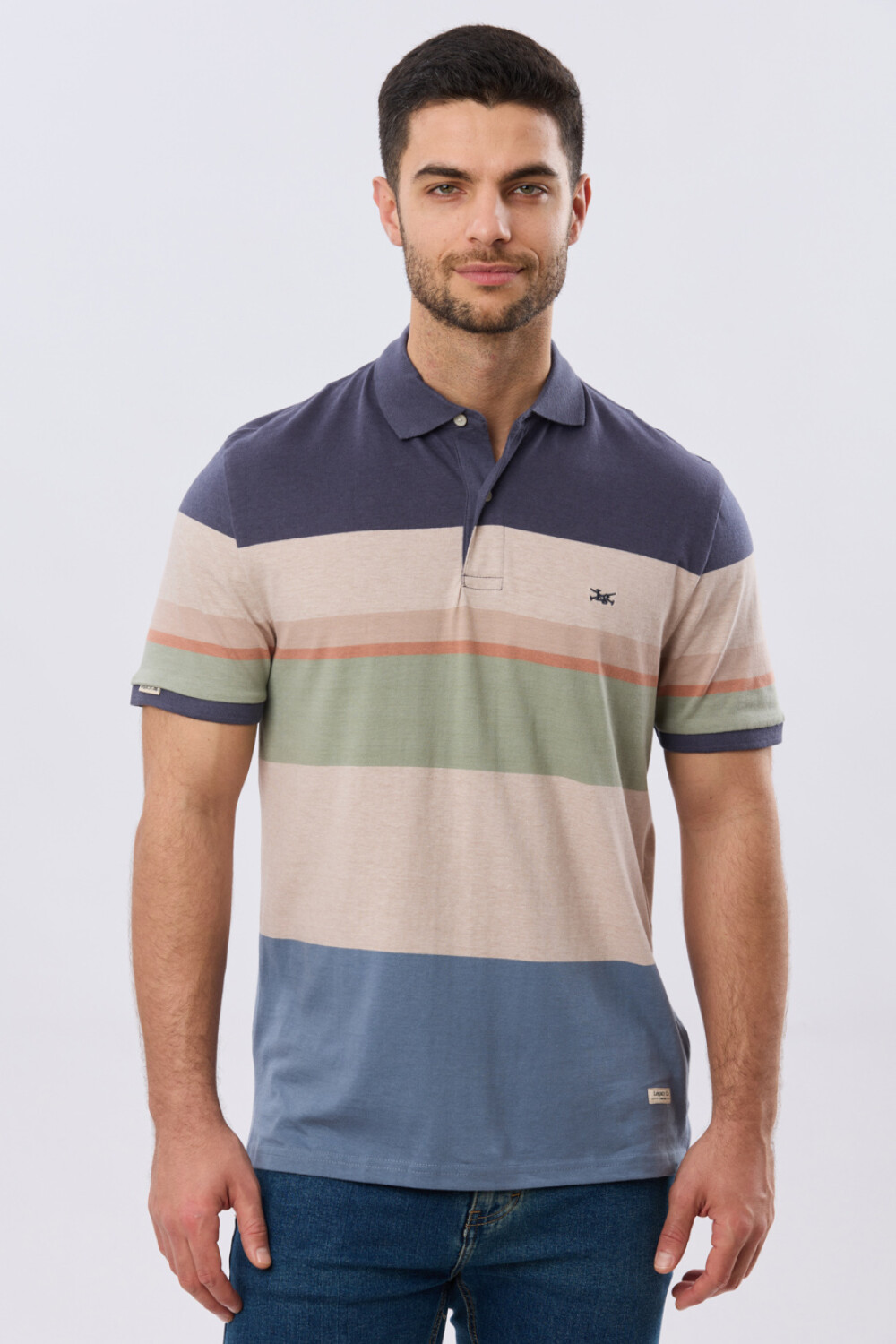 REMERA POLO RAYADA JERSEY Azul