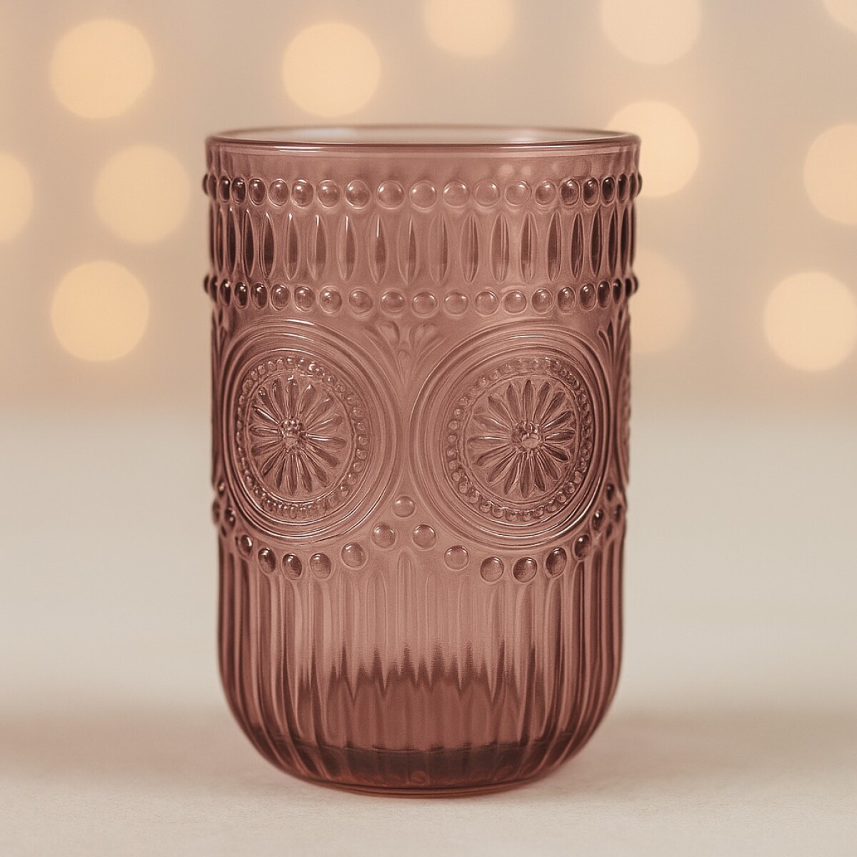 Vaso de Vidrio Labrado Largo Set 6 Unidades - Rosa Malva 