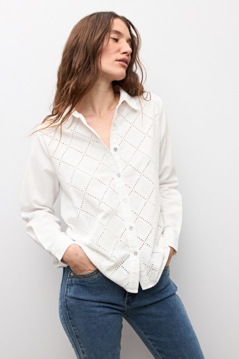 Camisa frente broderie blanco