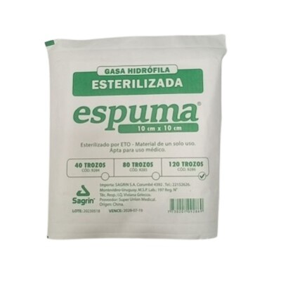 Gasa Hidrófila Espuma 10 Cm. X 10 Cm. 120 Trozos Gasa Hidrófila Espuma 10 Cm. X 10 Cm. 120 Trozos