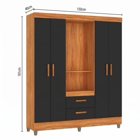 Ropero 4 Puertas Sin Espejo Cinamomo Negro 150 x 181 x 40 cm Ropero 4 Puertas Sin Espejo Cinamomo Negro 150 x 181 x 40 cm