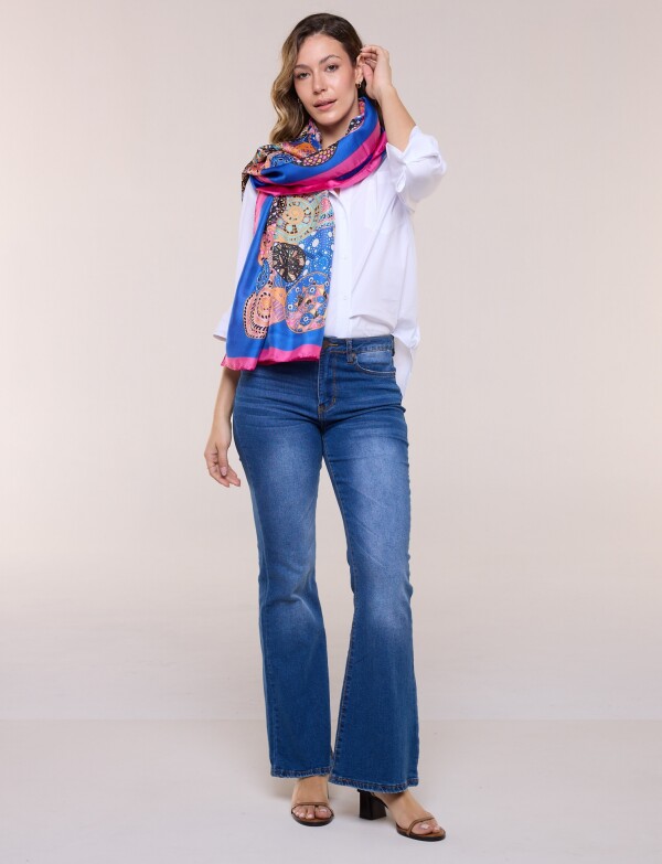 Pashmina De Satén Estampada AZUL/MULTI