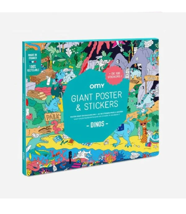 POSTER CON STICKERS DINOS Único