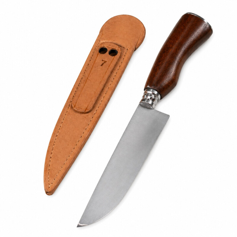 Cuchillo Artesanal Acero de Carbono Mango Madera Vaina de Cuero N°7 Cuchillo Artesanal Acero de Carbono Mango Madera Vaina de Cuero N°7
