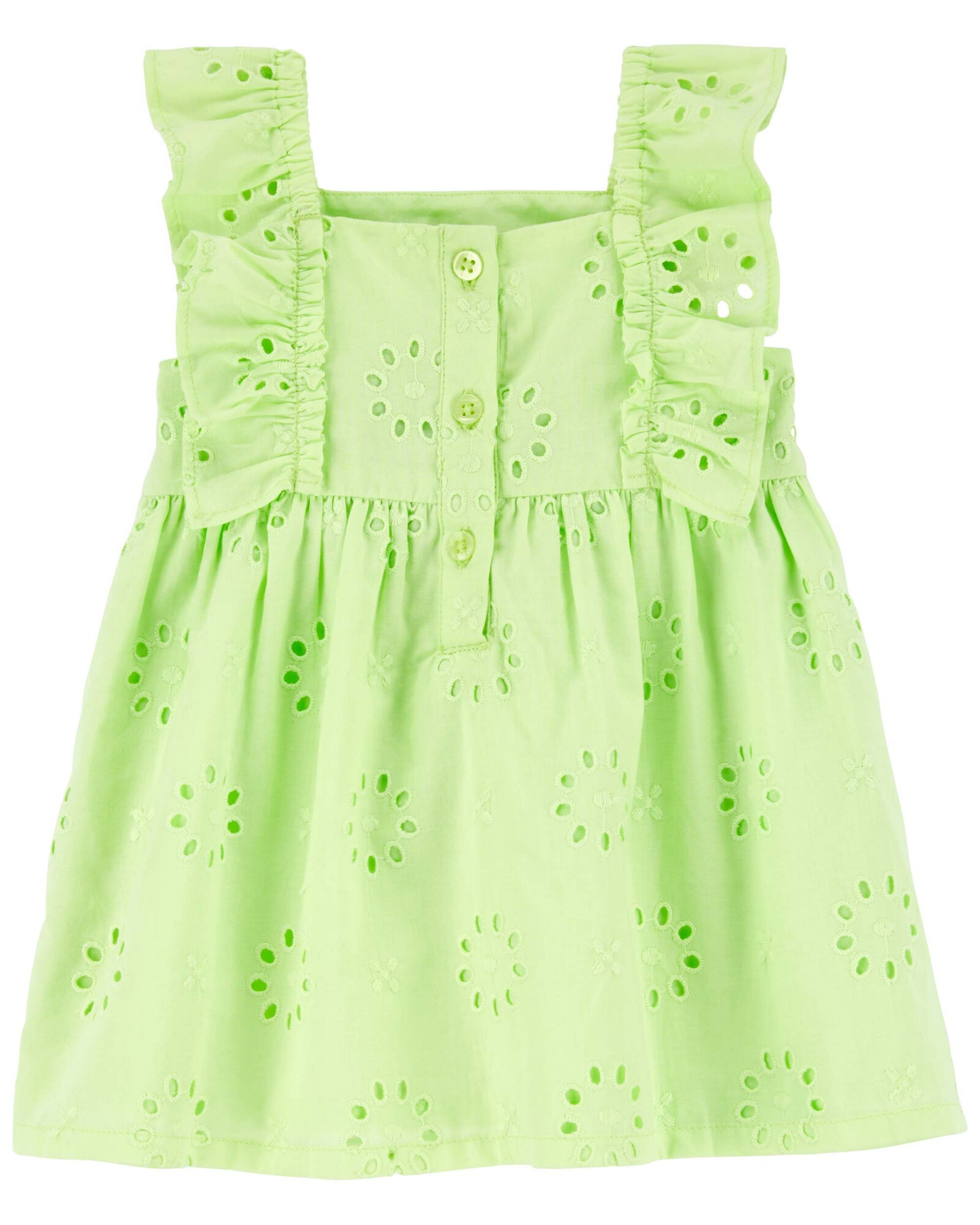 Vestido de algodón con volantes y ojales. Talles 0-24M Sin color