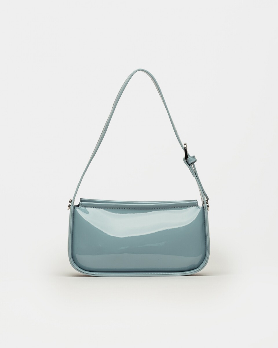 Cartera al hombro Leaf en efecto cuero charol - Celeste 
