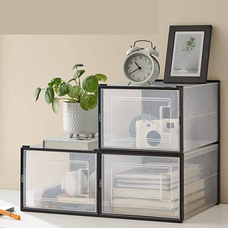 Caja zapatera apilable para ordenar zapatos negro