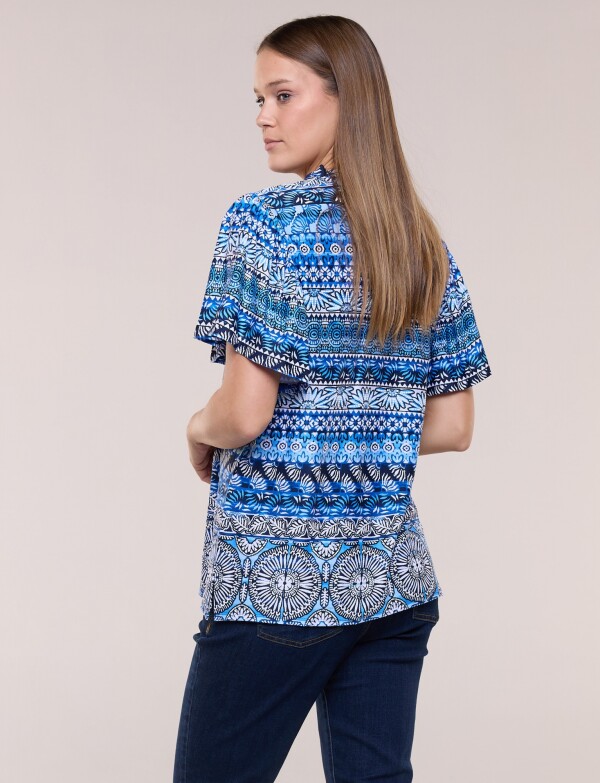 Blusa Estampada Con Escote V Y Manga Mariposa AZUL/MULTI