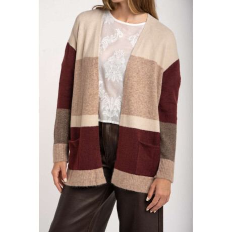 Cardigan Rayado Color Block Mocha