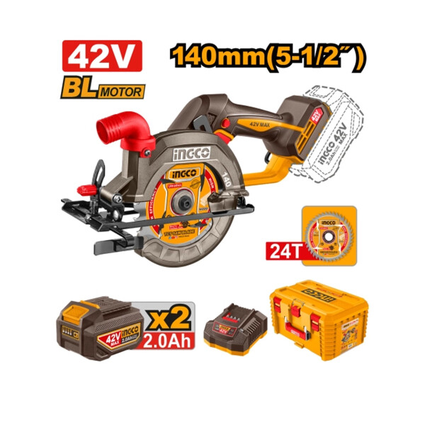 SIERRA CIRCULAR A BATERIA 42V 140MM + 2 BATERIA 2.0AH + CARGADOR + VALIJA INGCO SIERRA CIRCULAR A BATERIA 42V 140MM + 2 BATERIA 2.0AH + CARGADOR + VALIJA INGCO